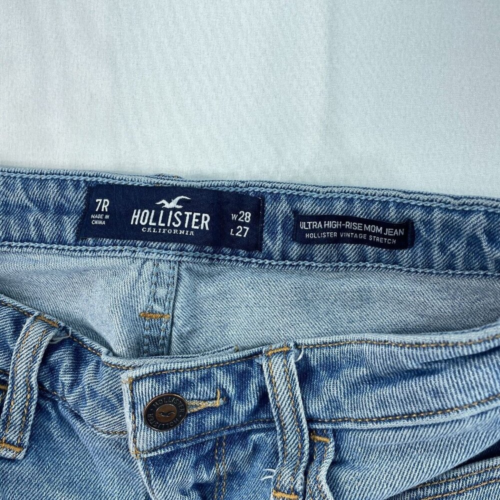 Hollister Jeans Womens size 7 Blue Stretch Denim Ultra High Rise Mom Jean - Picture 3 of 8